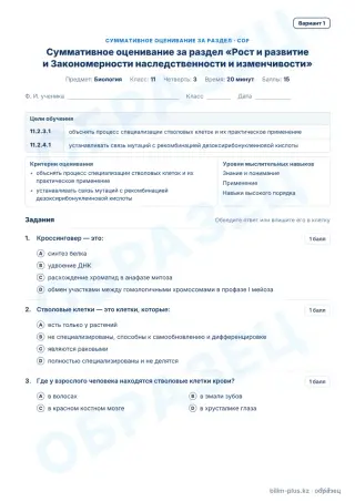 Образец · СОР · вариант 1