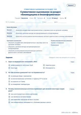 Образец · СОР · вариант 1