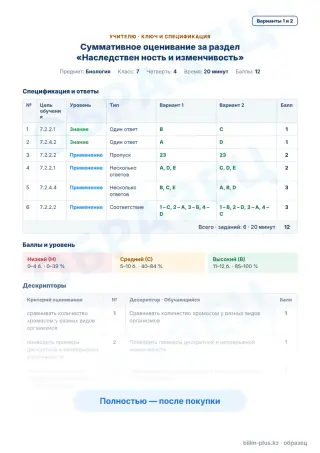 Образец · Учителю: ключ и дескрипторы