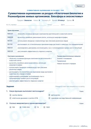 Образец · СОР · вариант 1