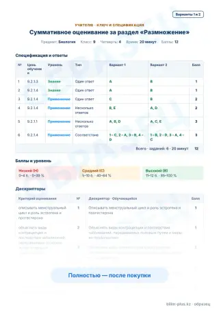 Образец · Учителю: ключ и дескрипторы