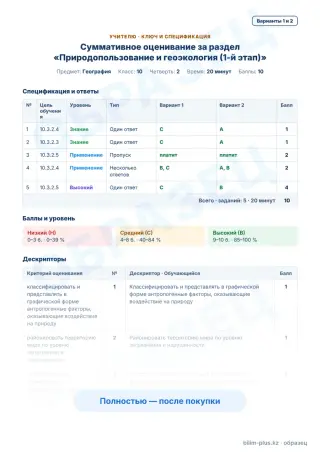 Образец · Учителю: ключ и дескрипторы