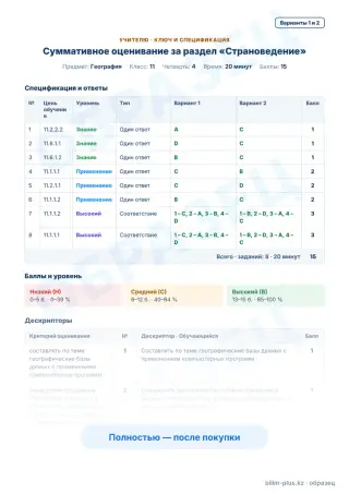 Образец · Учителю: ключ и дескрипторы