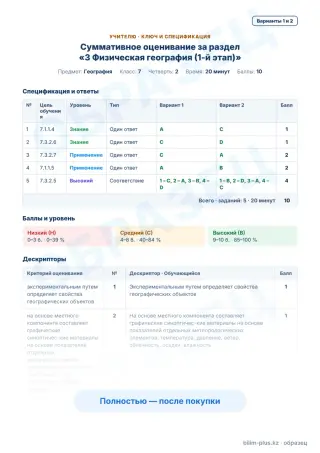 Образец · Учителю: ключ и дескрипторы