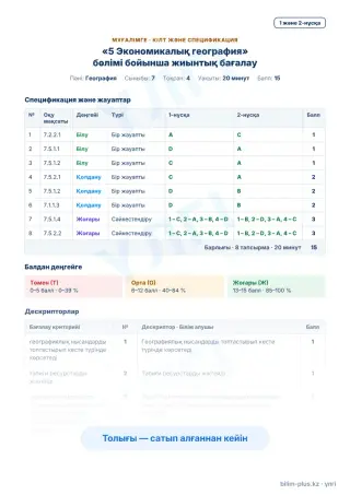 Үлгі · Мұғалімге: кілт пен дескрипторлар