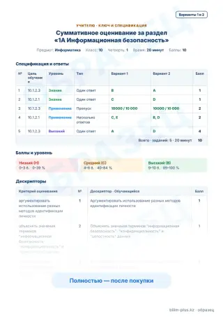 Образец · Учителю: ключ и дескрипторы