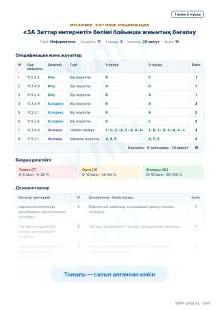 Үлгі · Мұғалімге: кілт пен дескрипторлар