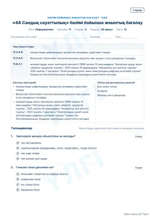 Үлгі · БЖБ · 1-нұсқа