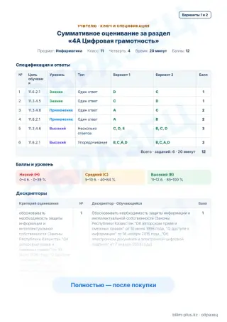 Образец · Учителю: ключ и дескрипторы
