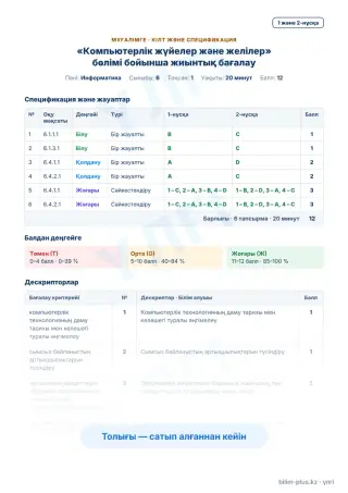 Үлгі · Мұғалімге: кілт пен дескрипторлар