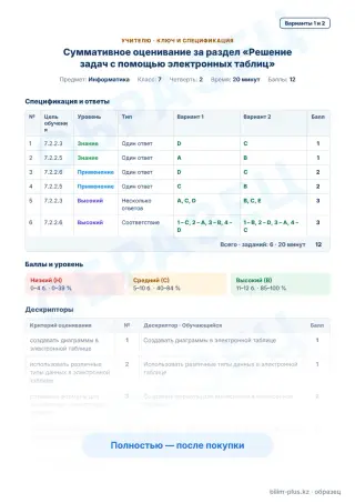 Образец · Учителю: ключ и дескрипторы