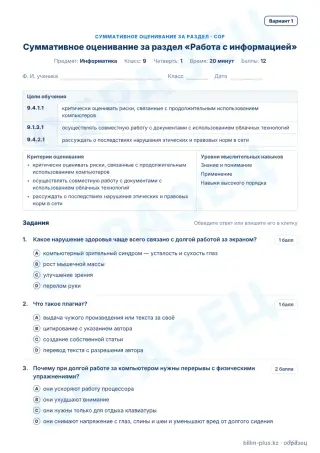 Образец · СОР · вариант 1