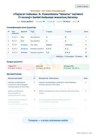 Үлгі · Мұғалімге: кілт пен дескрипторлар