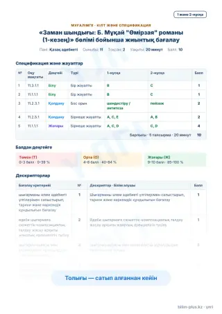 Үлгі · Мұғалімге: кілт пен дескрипторлар