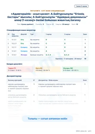 Үлгі · Мұғалімге: кілт пен дескрипторлар