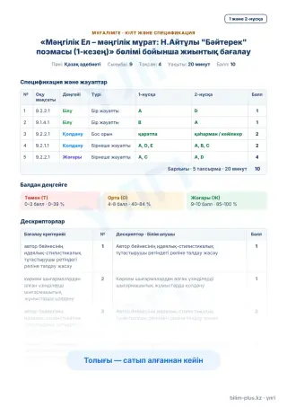 Үлгі · Мұғалімге: кілт пен дескрипторлар