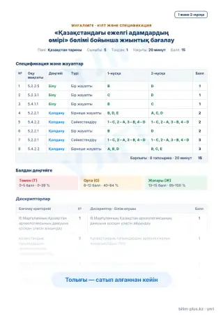 Үлгі · Мұғалімге: кілт пен дескрипторлар