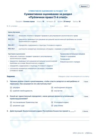 Образец · СОР · вариант 1