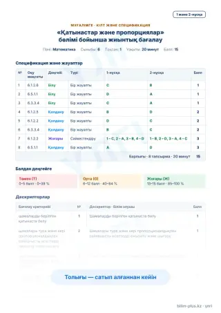 Үлгі · Мұғалімге: кілт пен дескрипторлар