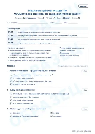 Образец · СОР · вариант 1
