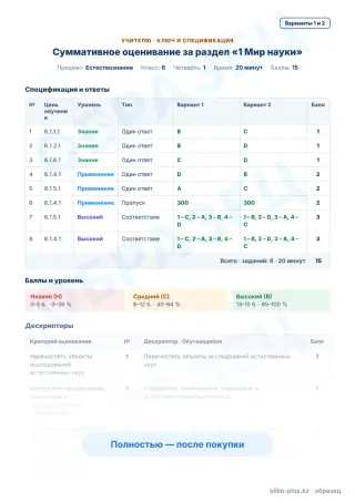Образец · Учителю: ключ и дескрипторы