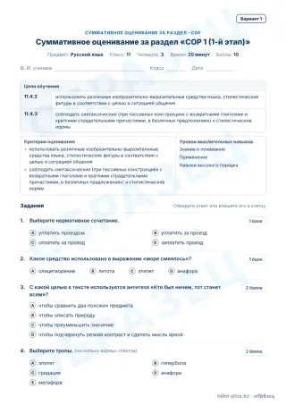 Образец · СОР · вариант 1