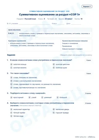 Образец · СОР · вариант 1