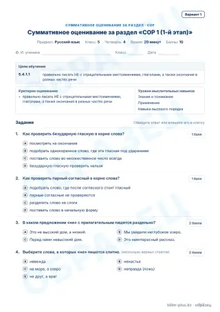 Образец · СОР · вариант 1