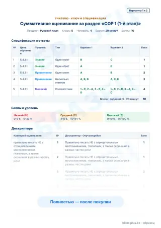 Образец · Учителю: ключ и дескрипторы