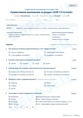 Образец · СОР · вариант 1