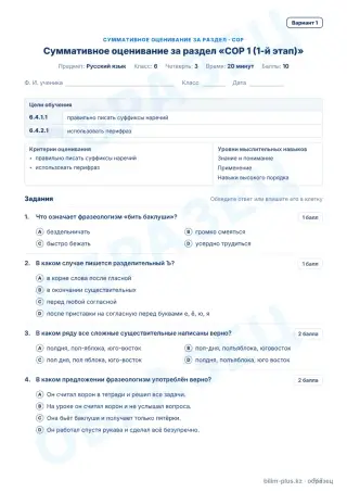 Образец · СОР · вариант 1
