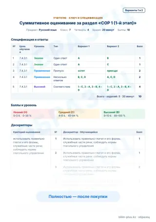 Образец · Учителю: ключ и дескрипторы