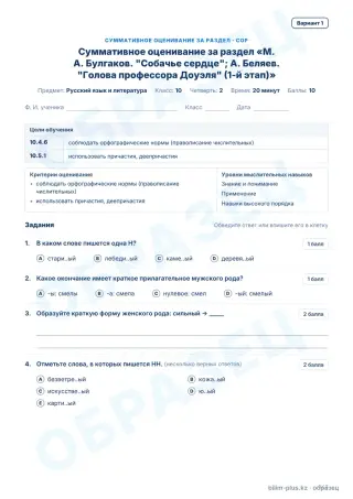 Образец · СОР · вариант 1
