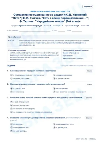 Образец · СОР · вариант 1