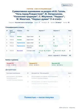 Образец · Учителю: ключ и дескрипторы