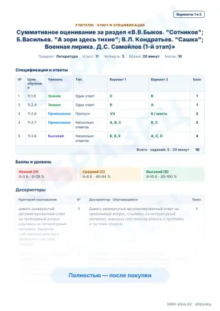 Образец · Учителю: ключ и дескрипторы