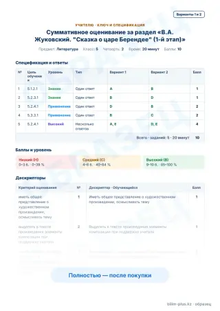 Образец · Учителю: ключ и дескрипторы