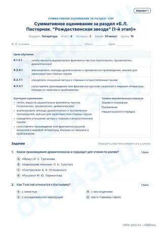 Образец · СОР · вариант 1