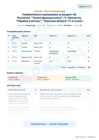 Образец · Учителю: ключ и дескрипторы