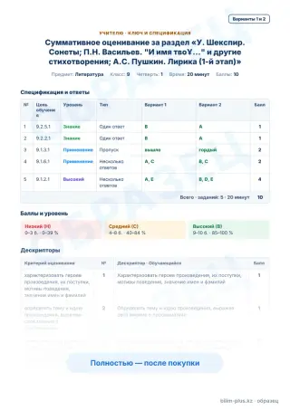 Образец · Учителю: ключ и дескрипторы