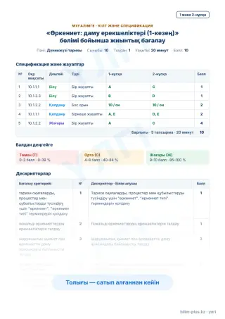 Үлгі · Мұғалімге: кілт пен дескрипторлар