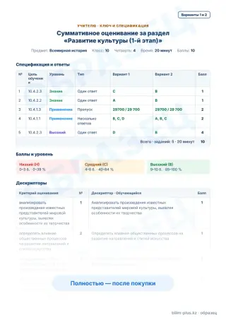 Образец · Учителю: ключ и дескрипторы