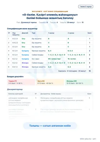 Үлгі · Мұғалімге: кілт пен дескрипторлар